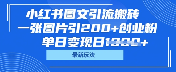 小红书图文引流搬砖，一张图片引200+创业粉，单日变现日数张-知源网创