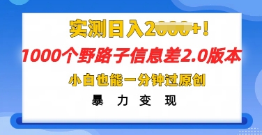 2025抖音1000个野路子信息差最新玩法，一分钟过原创，暴力变现月入几k-知源网创