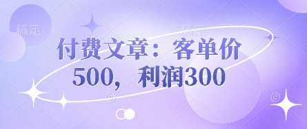付费文章：客单价500，利润300-知源网创