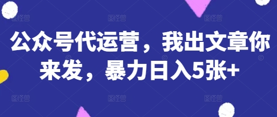 公众号代运营，我出文章你来发，暴力日入5张+【揭秘】-知源网创