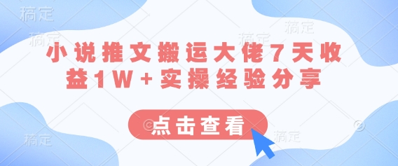 小说推文搬运大佬7天收益1W+实操经验分享-知源网创