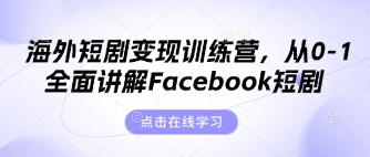 海外短剧变现训练营，从0-1全面讲解Facebook短剧-知源网创