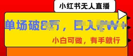 小红书无人直播，纯小白可做，有手就行，单场直播销售额破8w-知源网创