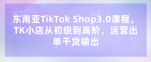 东南亚TikTok Shop3.0课程，TK小店​从初级到高阶，运营出单干货输出-知源网创