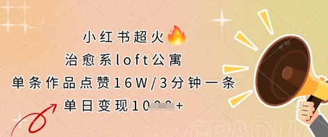 小红书超火的治愈系loft公寓，单条作品点赞16W，3分钟一条，单日变现数张-知源网创