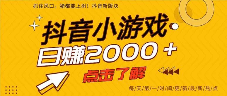 （14319期）抖音小游戏，最新风口项目，亲测单游戏2000+感兴趣点击了解。-知源网创